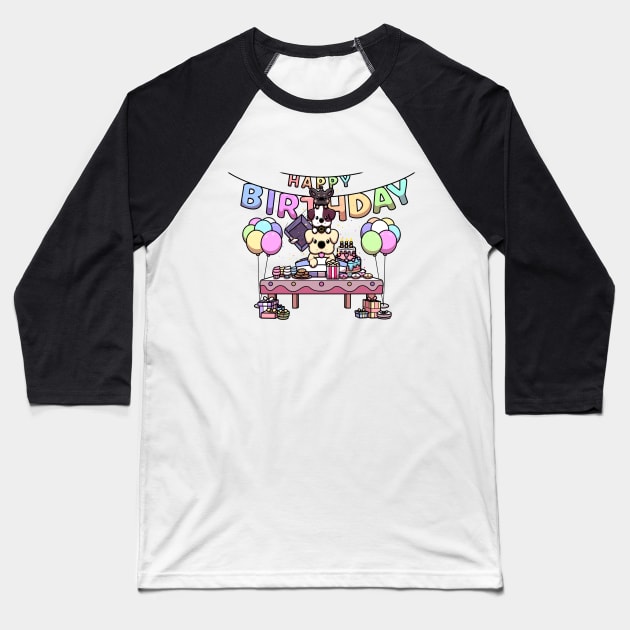 Kawaii Dog Birthday Party Baseball T-Shirt by TheMaskedTooner